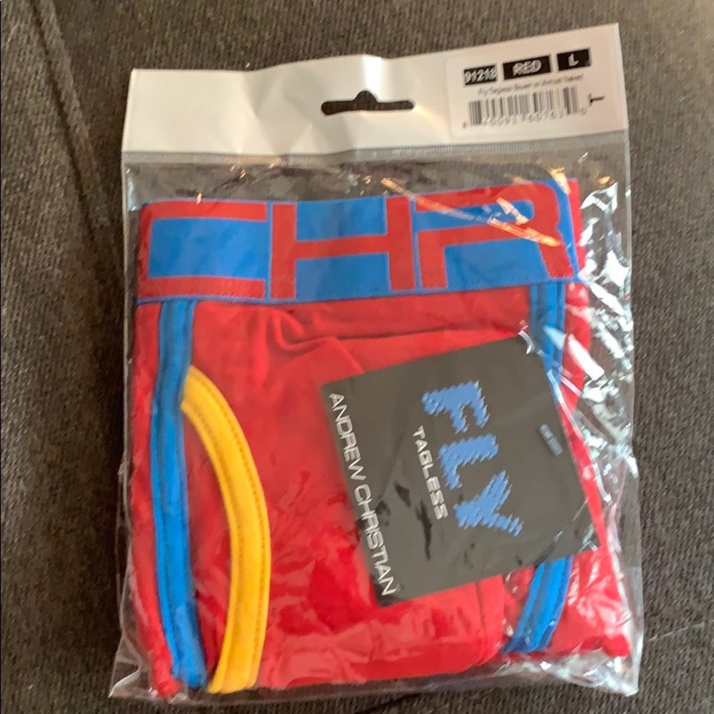 Red Andrew Christian Boxer trunk, large